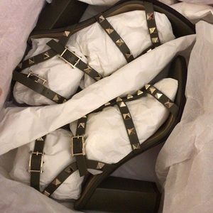 Valentino army green ankle strap studded sandal